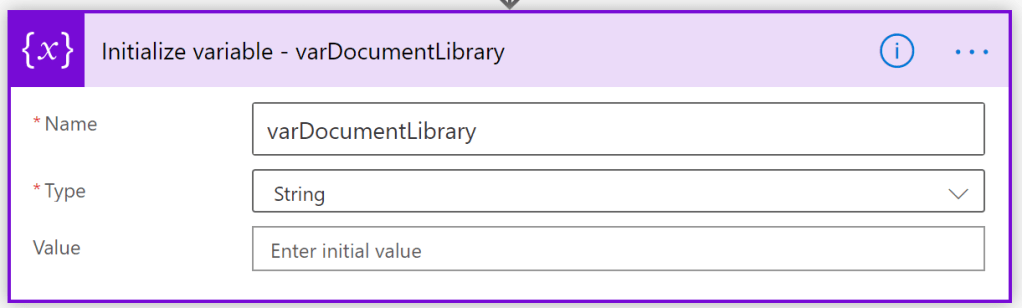 Initialize variable varDocumentLibrary