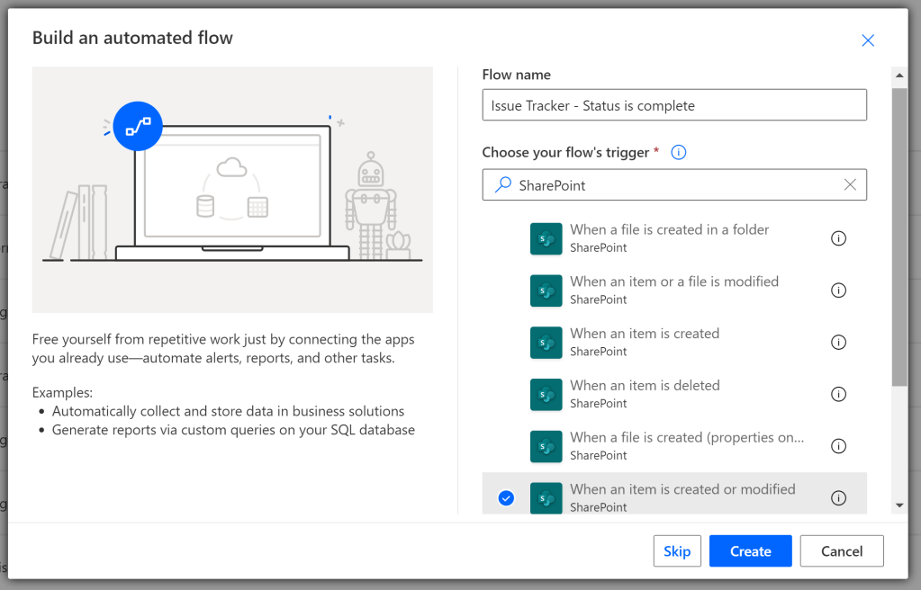 When an item is created or modified