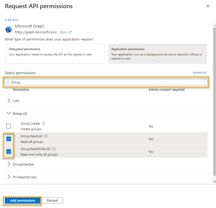 Request API permissions