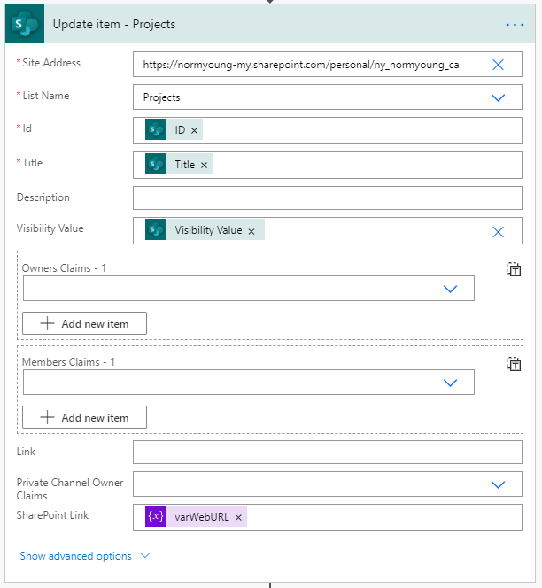 Update item Projects