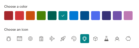 Create list experience for color and icon.