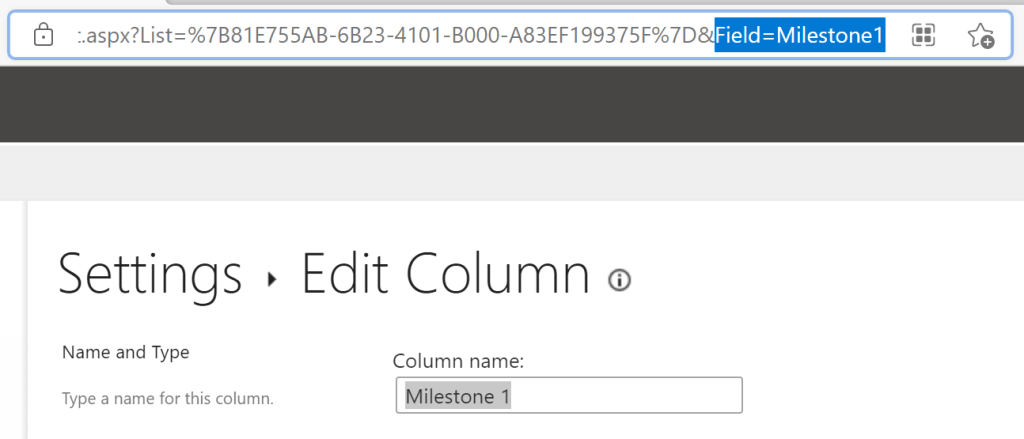 Internal column name