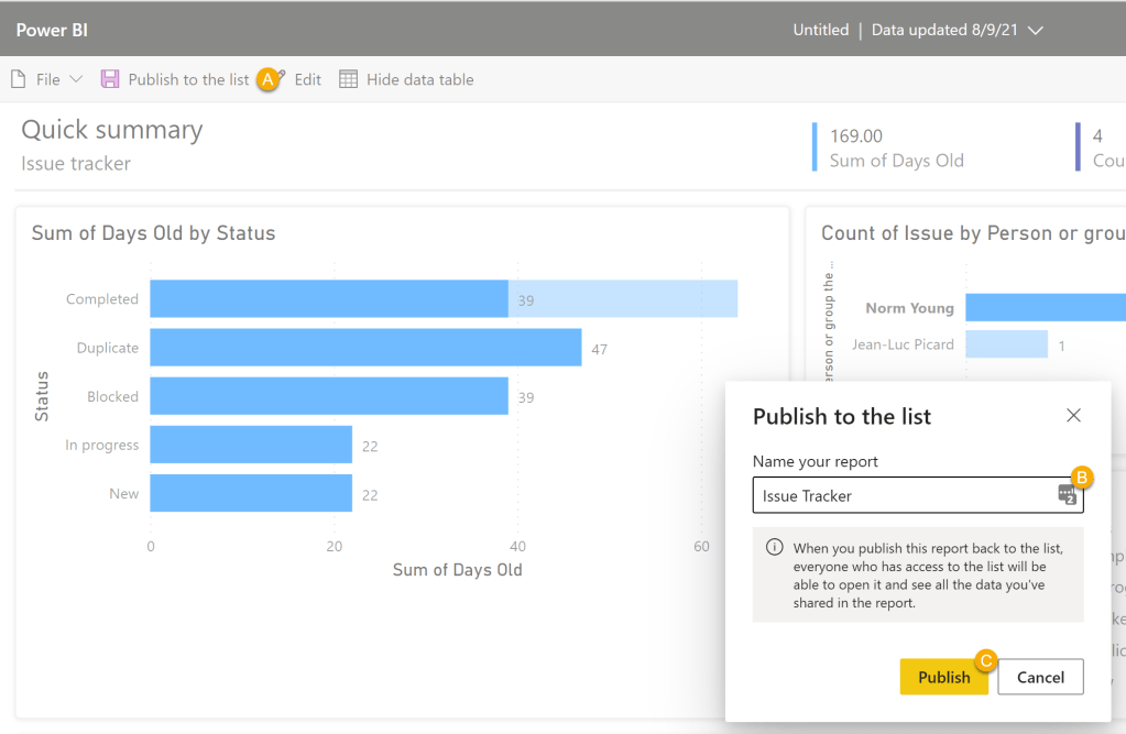 Publish to list experience.
