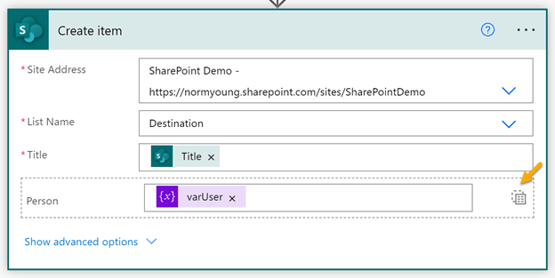 SharePoint Create item action
