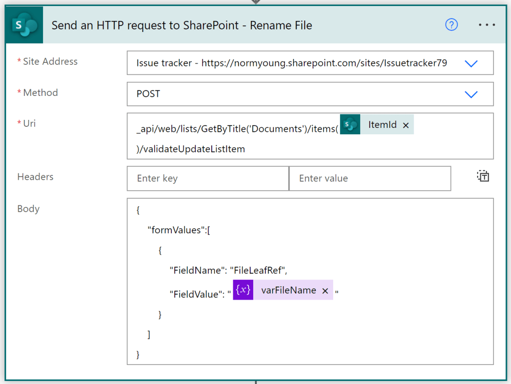 SharePoint Send an HTTP request to SharePoint