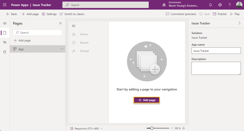 To get started, click Add page. 