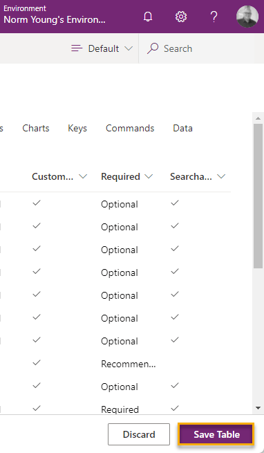 Click Save Table to commit your changes