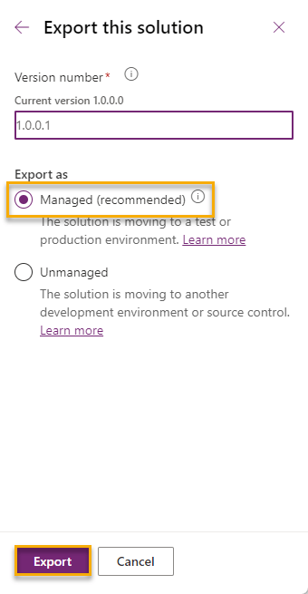 Select Managed and click Export. 