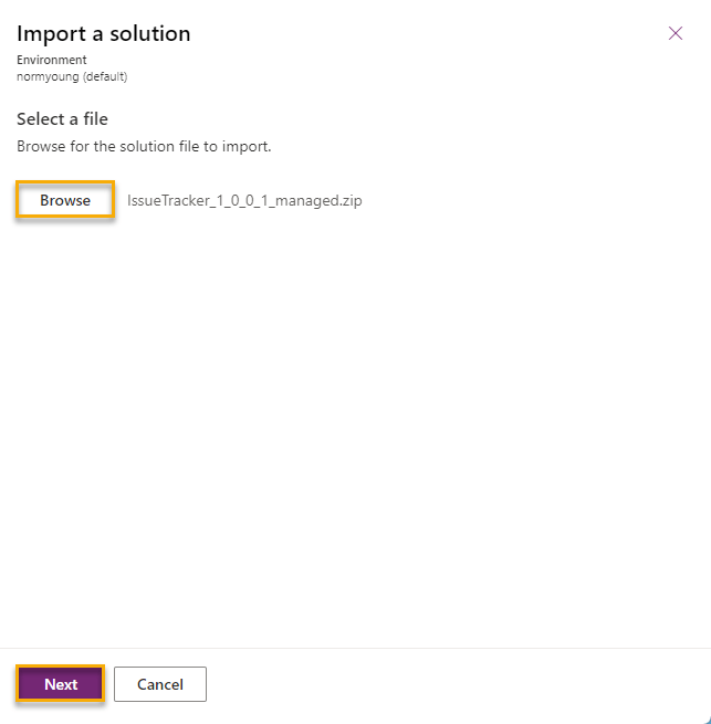Click Browse and select your downloaded export file. Click Next. 
