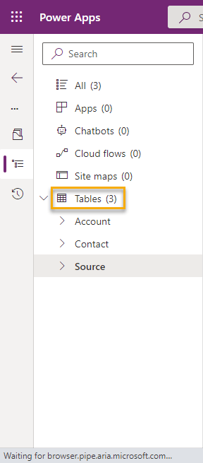 Click Tables to return to the tables screen. 