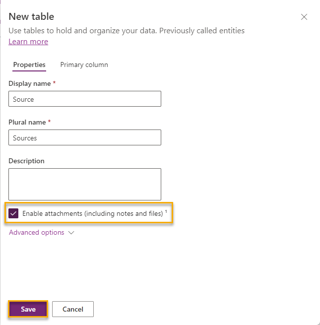 Enabling attachments will allow us to use the Timeline control in our Model-Driven app. 