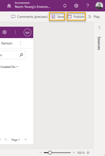 Click Save and then click Publish to finish building the app.  
