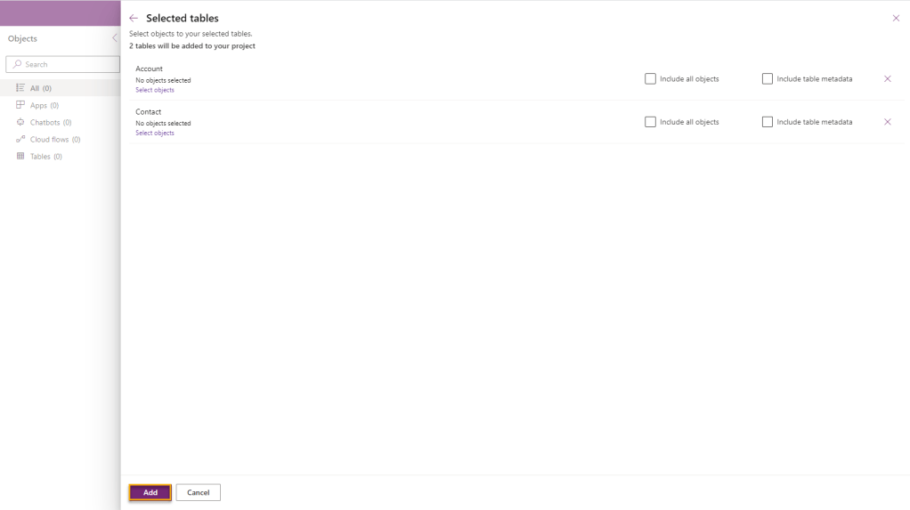 Add tables to solution