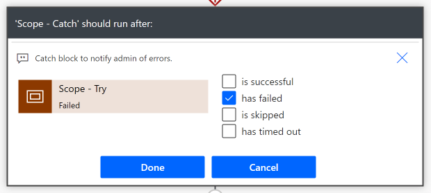 Configure run after has failed