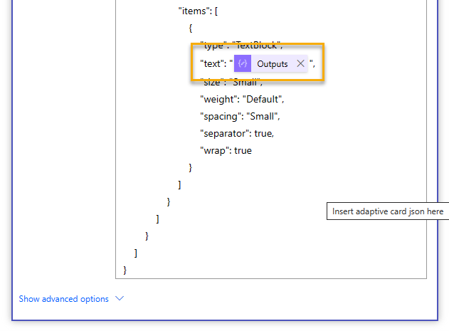 Outputs from the Compose - varDebug action