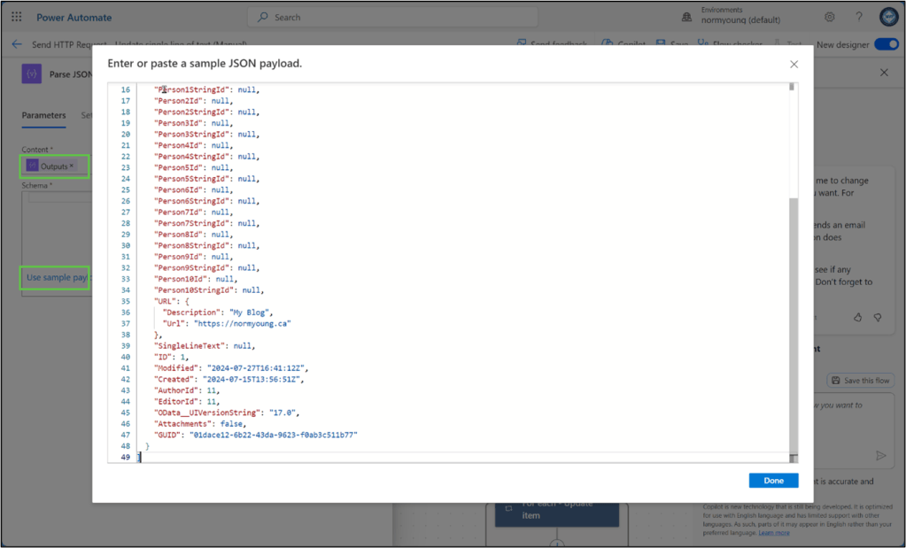 Update a single line of text column using the Send HTTP Request to ...